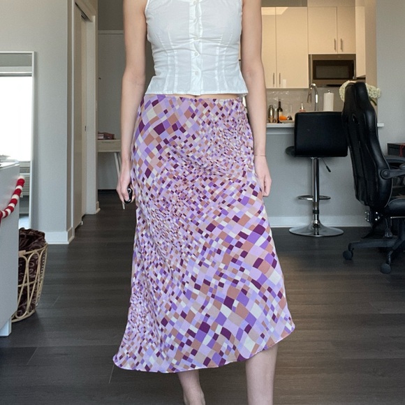 Vintage Express Purple Geometric Print Midi Slip Skirt - Picture 2 of 6